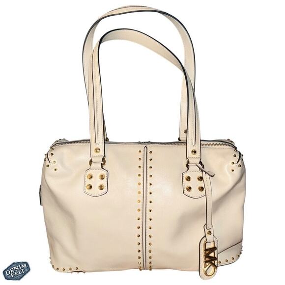MICHAEL_KORS Light Cream Astor Large Studded Leather Tote Bag/Shoulder Purse NEW - Picture 4 of 16